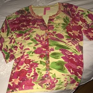 Charlotte Tarantola flowery sparkly top!